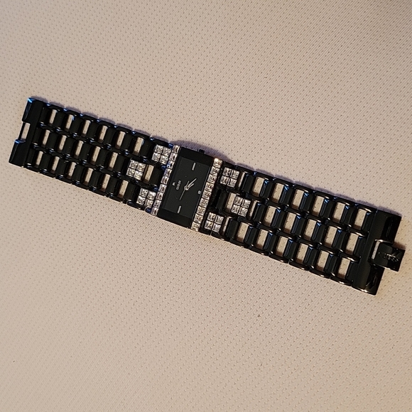 Guess black w/crystals 6.5in watch...Fits like bracelet - Picture 1 of 6